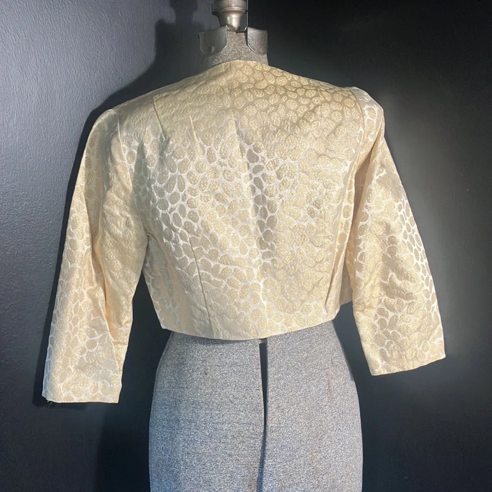Vintage Handmade Metallic Light Gold Leopard Print Bolero Cropped Jacket - Picture 4 of 10